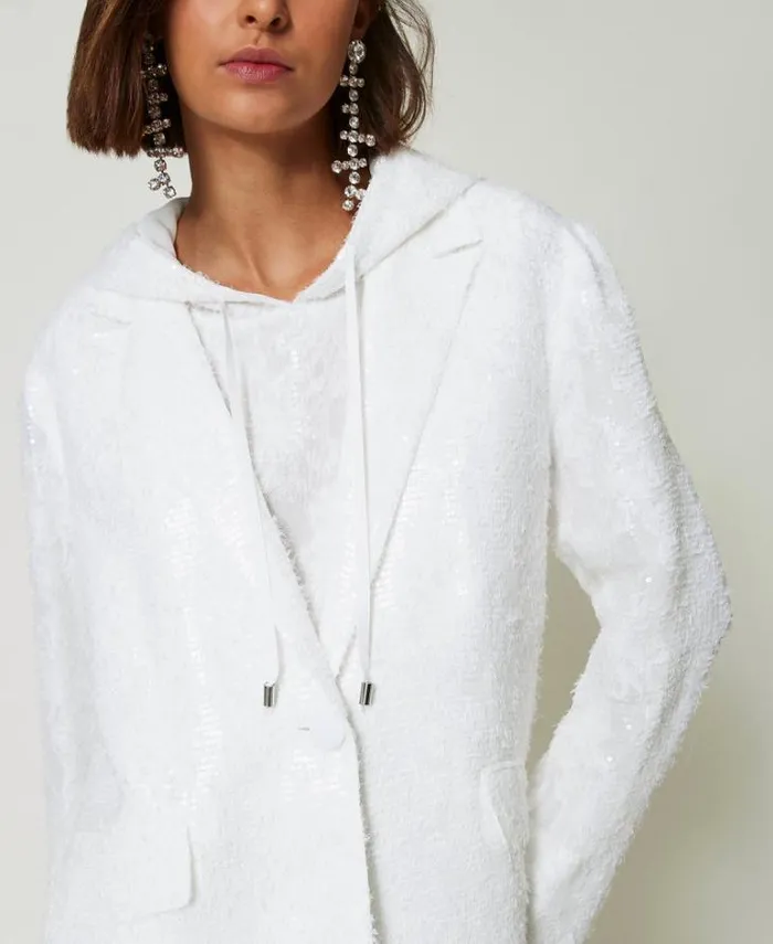 Twinset Blazers Full Sequin Blazer 034papers034 White 8211 Clothing