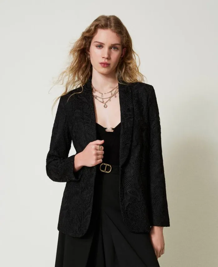 Twinset Blazers Macram Lace Blazer Black 8211 Clothing