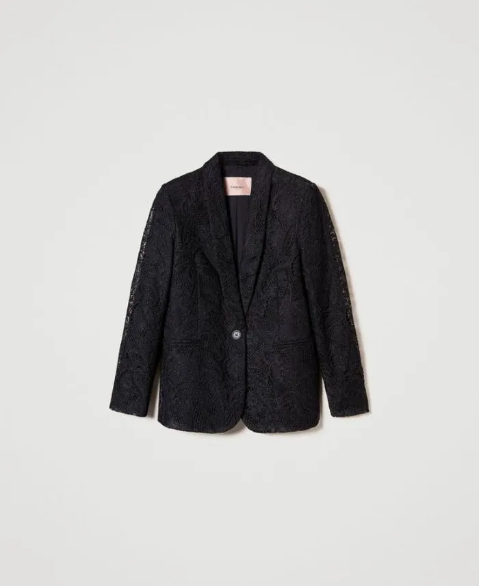 Twinset Blazers Macram Lace Blazer Black 8211 Clothing