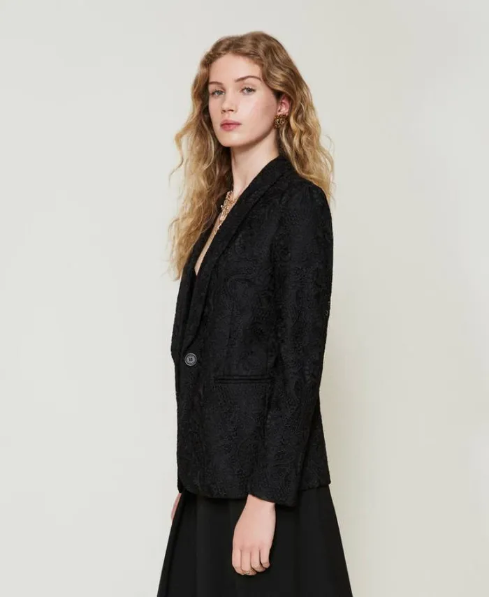 Twinset Blazers Macram Lace Blazer Black 8211 Clothing