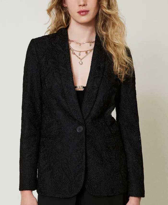 Twinset Blazers Macram Lace Blazer Black 8211 Clothing