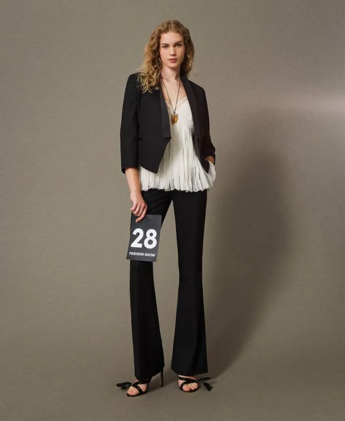 Twinset Blazers Wool Blend Serge Blazer Black 8211 Clothing