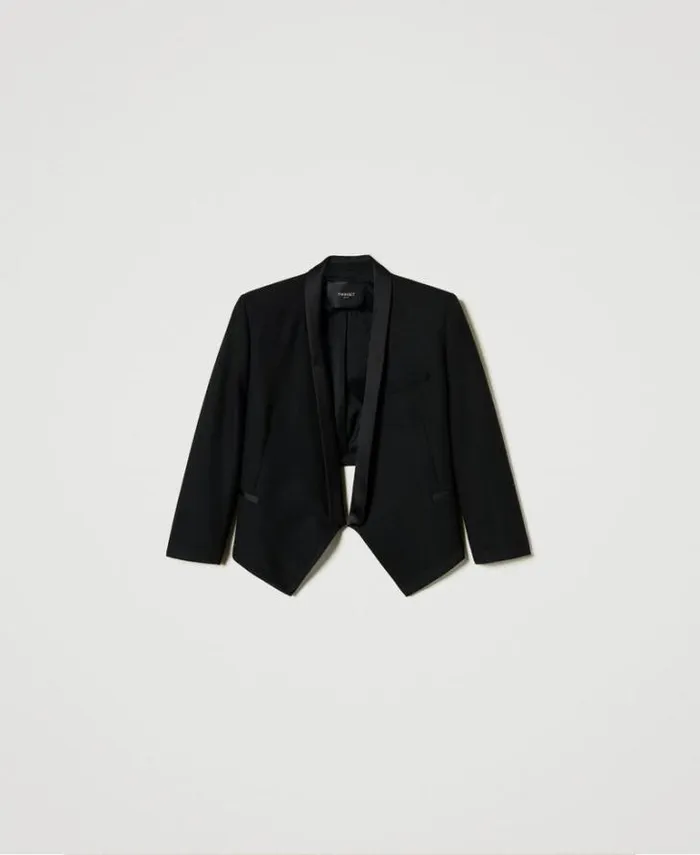 Twinset Blazers Wool Blend Serge Blazer Black 8211 Clothing