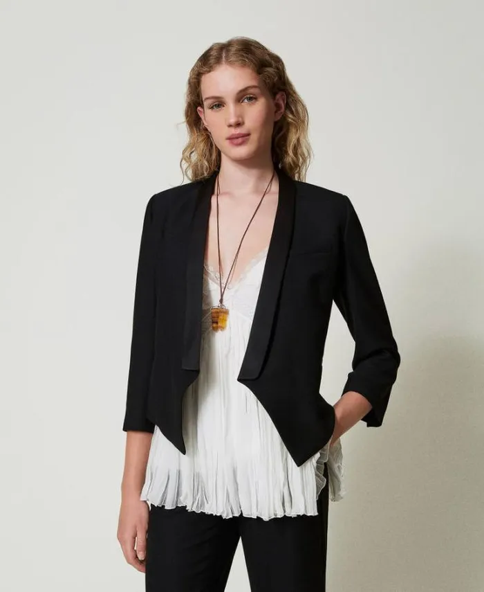 Twinset Blazers Wool Blend Serge Blazer Black 8211 Clothing