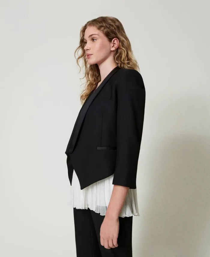 Twinset Blazers Wool Blend Serge Blazer Black 8211 Clothing
