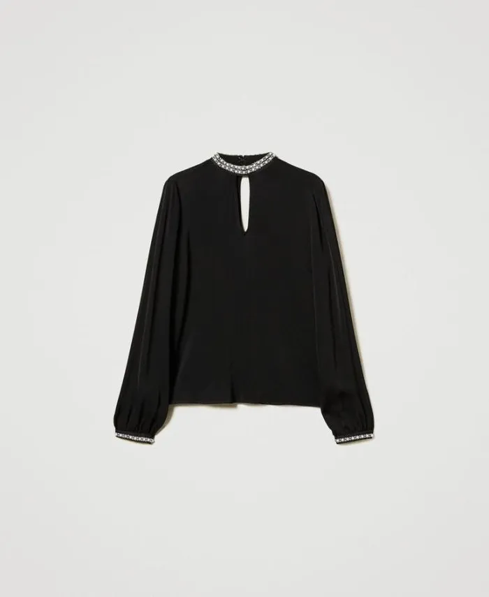 Twinset Blouses And Shirts Crpe Blouse With Embroidery Black 8211 Clothing