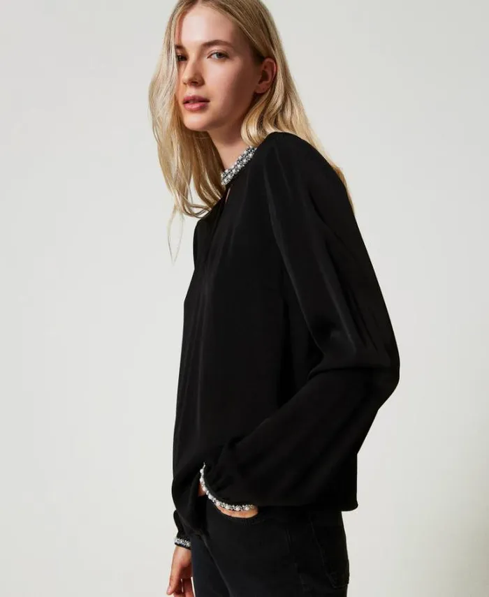 Twinset Blouses And Shirts Crpe Blouse With Embroidery Black 8211 Clothing