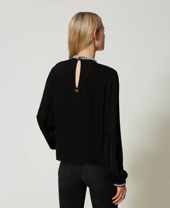 Twinset Blouses And Shirts Crpe Blouse With Embroidery Black 8211 Clothing