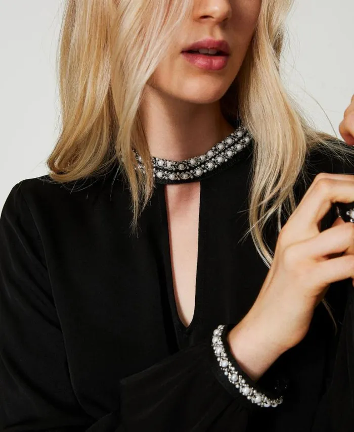 Twinset Blouses And Shirts Crpe Blouse With Embroidery Black 8211 Clothing