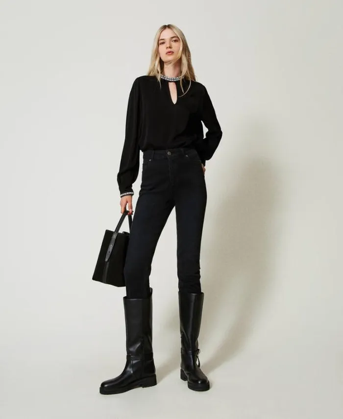 Twinset Blouses And Shirts Crpe Blouse With Embroidery Black 8211 Clothing