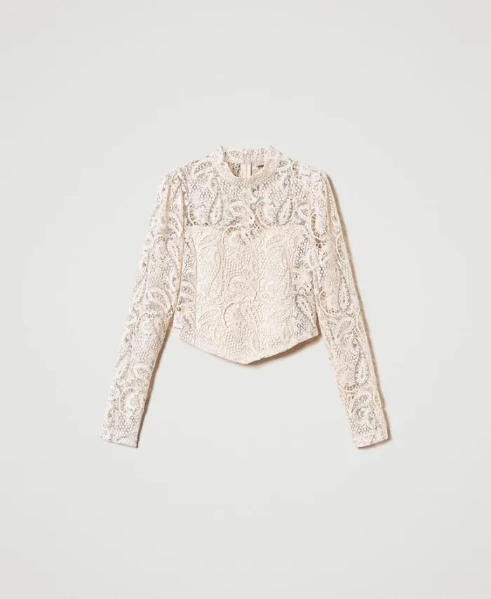 Twinset Blouses And Shirts Macram Lace Cropped Blouse Old White 8211 Clothing