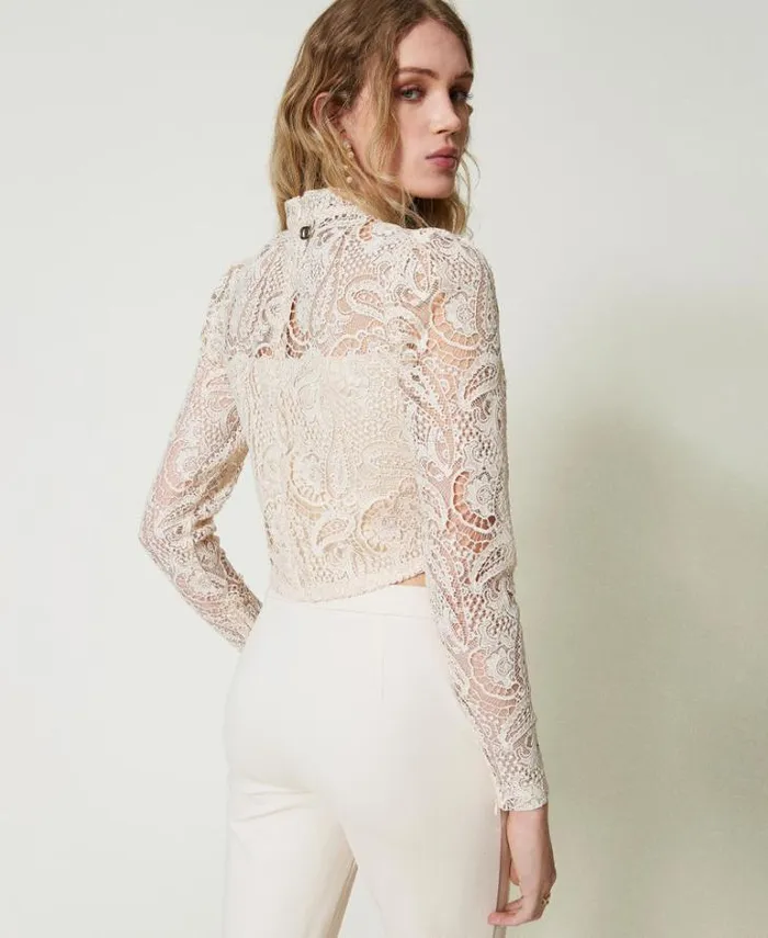Twinset Blouses And Shirts Macram Lace Cropped Blouse Old White 8211 Clothing
