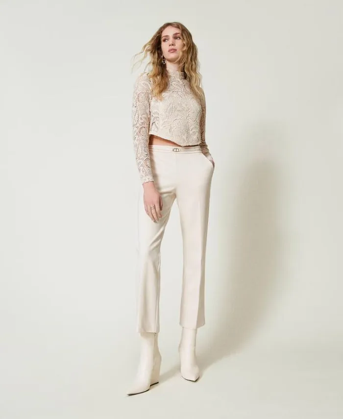 Twinset Blouses And Shirts Macram Lace Cropped Blouse Old White 8211 Clothing