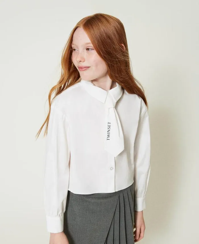 Twinset Blouses And Shirts Poplin Shirt With Tie Off White 8211 Girl