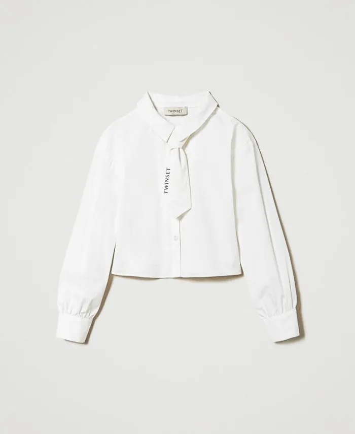 Twinset Blouses And Shirts Poplin Shirt With Tie Off White 8211 Girl