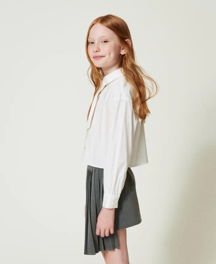 Twinset Blouses And Shirts Poplin Shirt With Tie Off White 8211 Girl