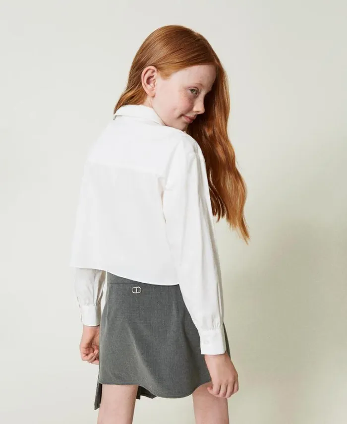 Twinset Blouses And Shirts Poplin Shirt With Tie Off White 8211 Girl