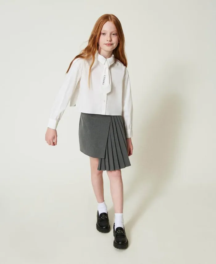 Twinset Blouses And Shirts Poplin Shirt With Tie Off White 8211 Girl