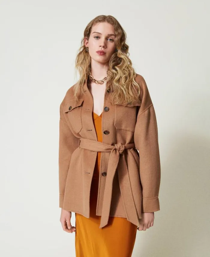 Twinset Coats And Trench Coats Doubled Wool Blend Cloth Caban Coat Sandy Brown 8211 Clothing Twinset Coats And Trench Coats Doubled Wool Blend Cloth Caban Coat Sandy Brown 8211 Clothing