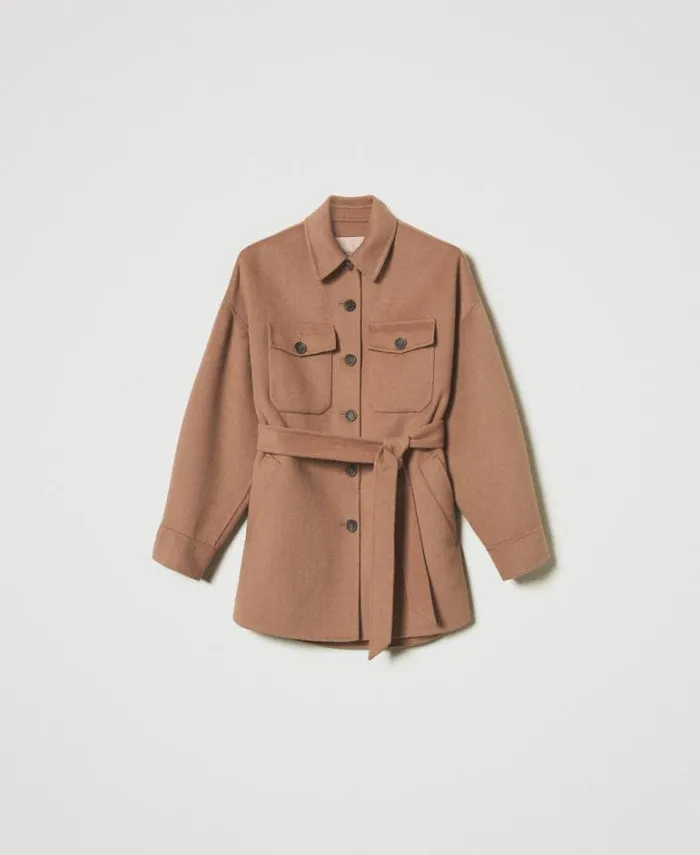 Twinset Coats And Trench Coats Doubled Wool Blend Cloth Caban Coat Sandy Brown 8211 Clothing