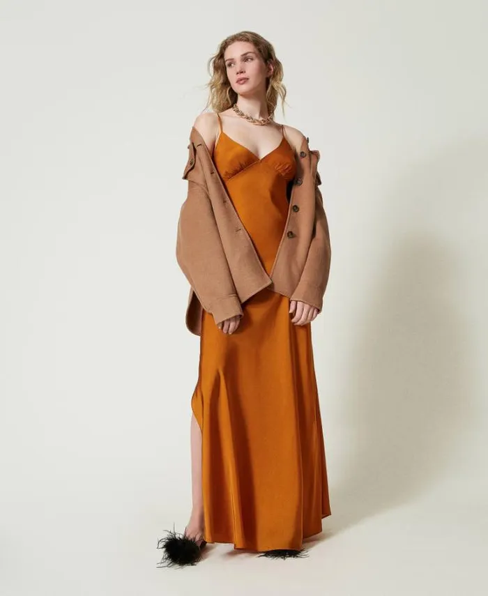 Twinset Coats And Trench Coats Doubled Wool Blend Cloth Caban Coat Sandy Brown 8211 Clothing