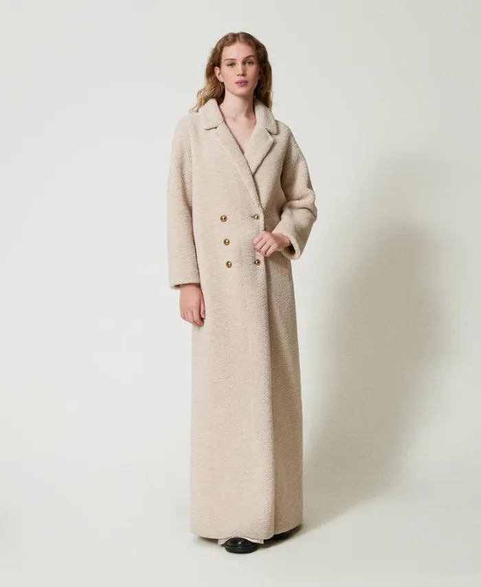 Twinset Coats And Trench Coats Long Doublebreasted Faux Fur Coat 034parchment034 Beige 8211 Clothing