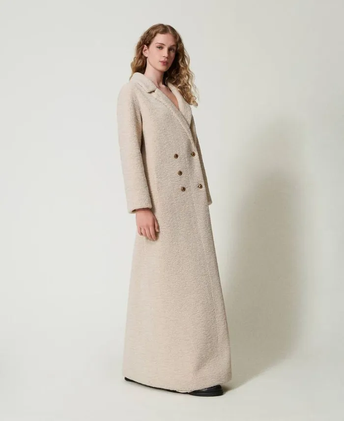 Twinset Coats And Trench Coats Long Doublebreasted Faux Fur Coat 034parchment034 Beige 8211 Clothing