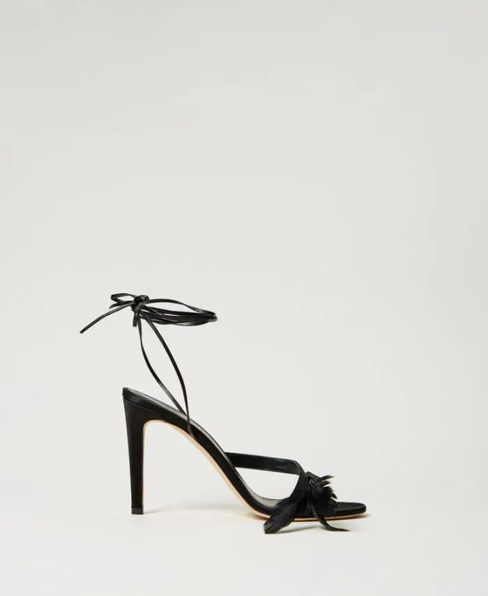 Twinset Court Shoes And Sandals Sandals With Laces And Feathers Black 8211 Shoes