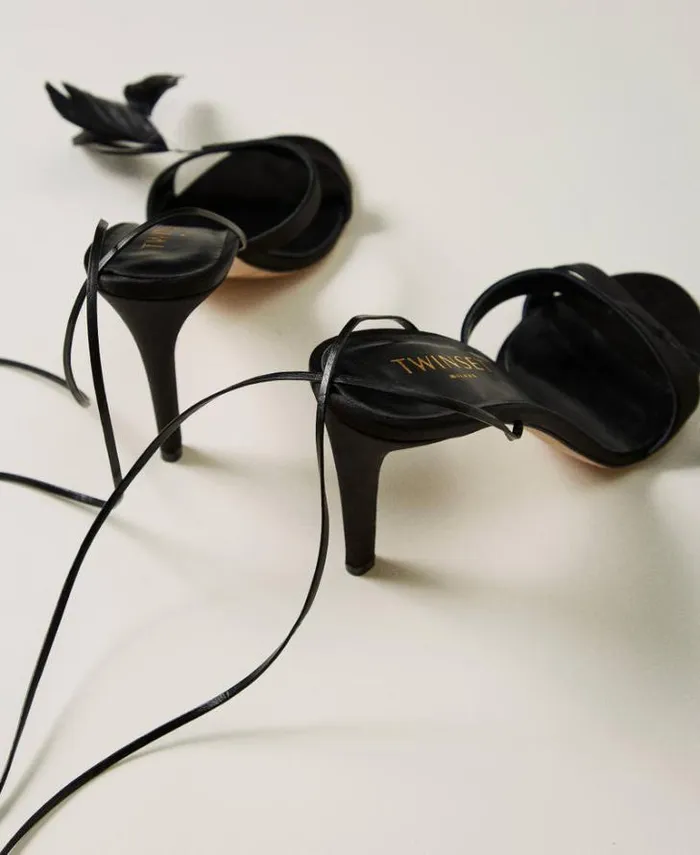 Twinset Court Shoes And Sandals Sandals With Laces And Feathers Black 8211 Shoes