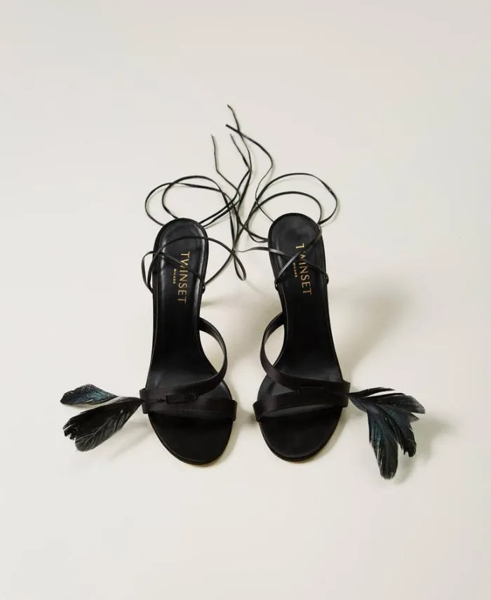 Twinset Court Shoes And Sandals Sandals With Laces And Feathers Black 8211 Shoes