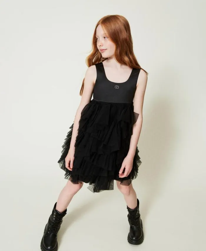 Twinset Dresses Short Dress With Tulle Ruffles Black 8211 Girl