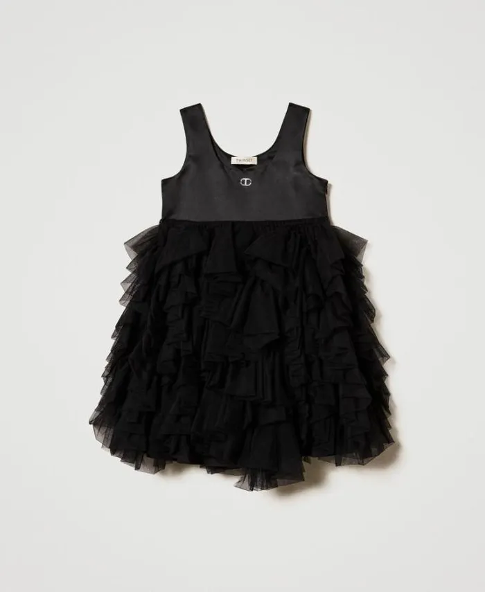 Twinset Dresses Short Dress With Tulle Ruffles Black 8211 Girl