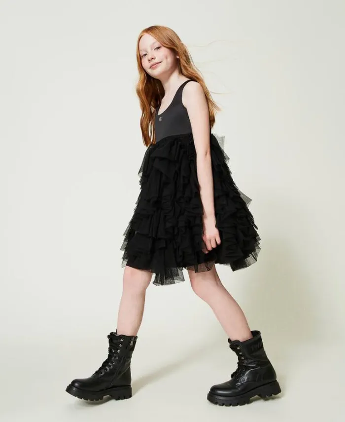 Twinset Dresses Short Dress With Tulle Ruffles Black 8211 Girl