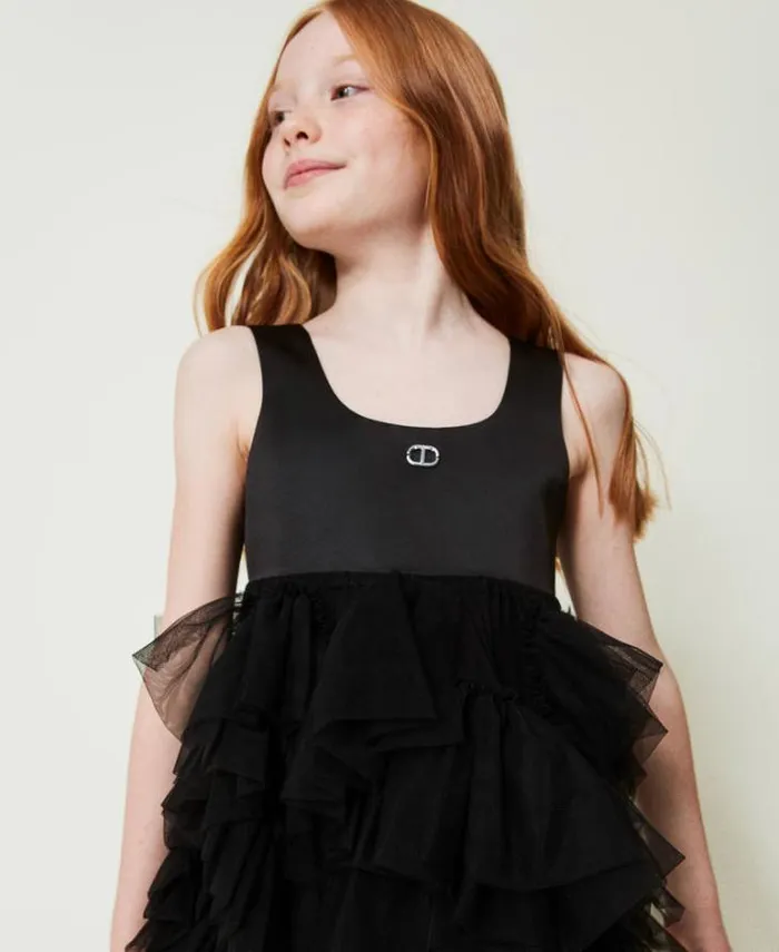 Twinset Dresses Short Dress With Tulle Ruffles Black 8211 Girl