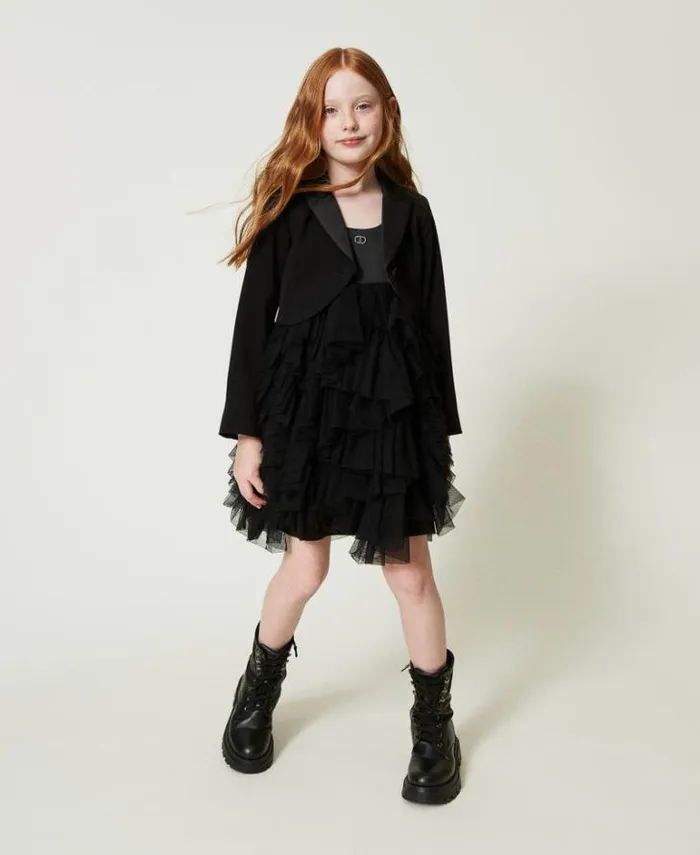 Twinset Dresses Short Dress With Tulle Ruffles Black 8211 Girl