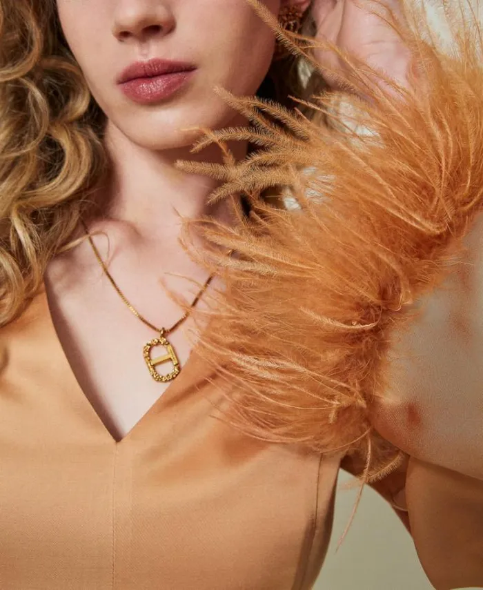 Twinset Elegant Dresses Long Satin Dress With Feathers Bubbly Orange 8211 Clothing