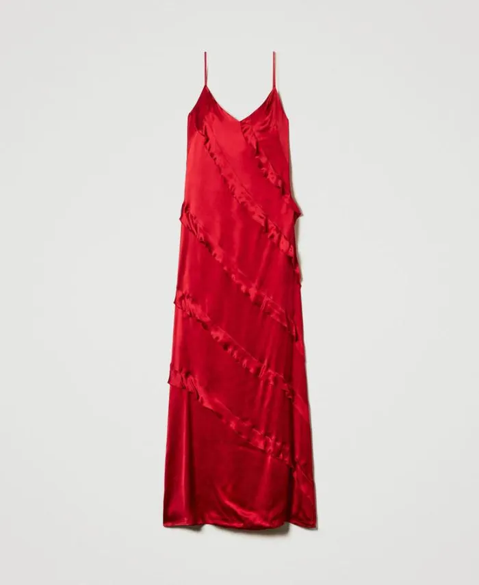 Twinset Elegant Dresses Long Satin Dress With Ruffles Venetian Red 8211 Clothing