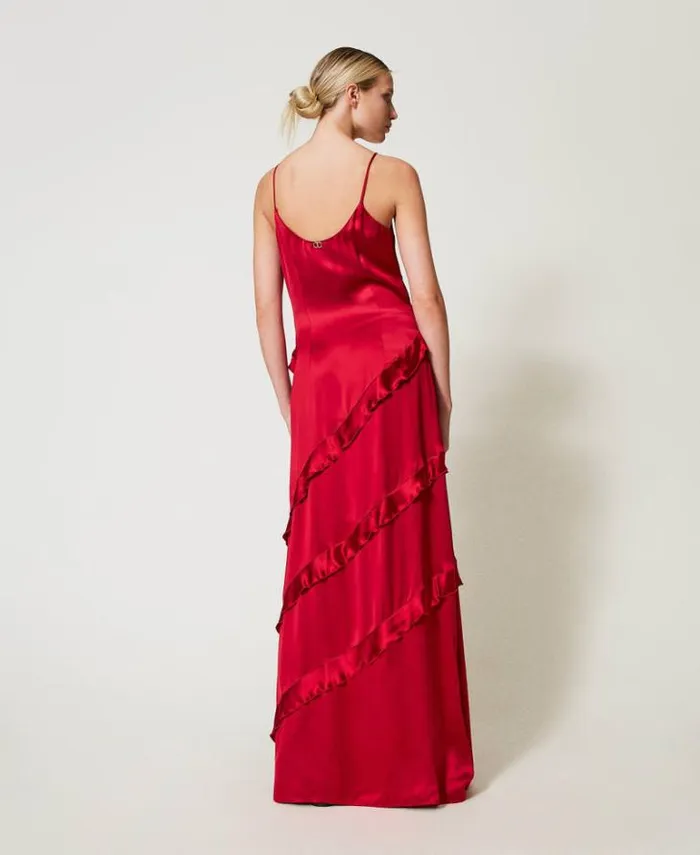 Twinset Elegant Dresses Long Satin Dress With Ruffles Venetian Red 8211 Clothing
