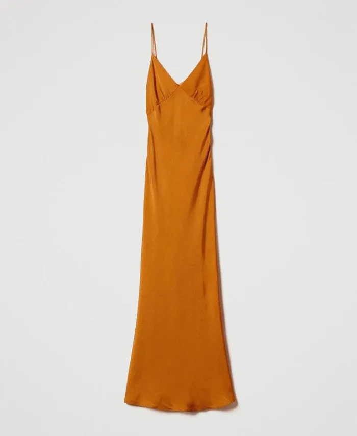 Twinset Elegant Dresses Long Satin Dress With Thin Shoulder Straps Tennegrave Orange 8211 Clothing