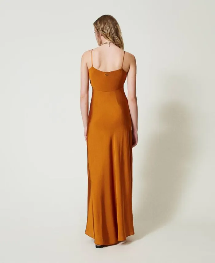 Twinset Elegant Dresses Long Satin Dress With Thin Shoulder Straps Tennegrave Orange 8211 Clothing