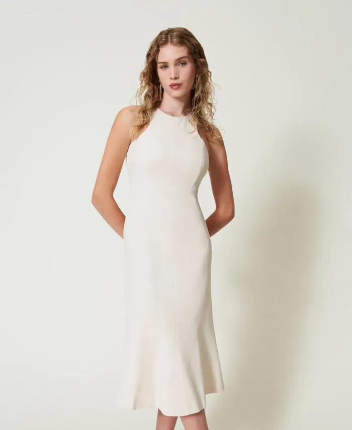 Twinset Elegant Dresses Midi Dress With Halter Neck Old White 8211 Clothing