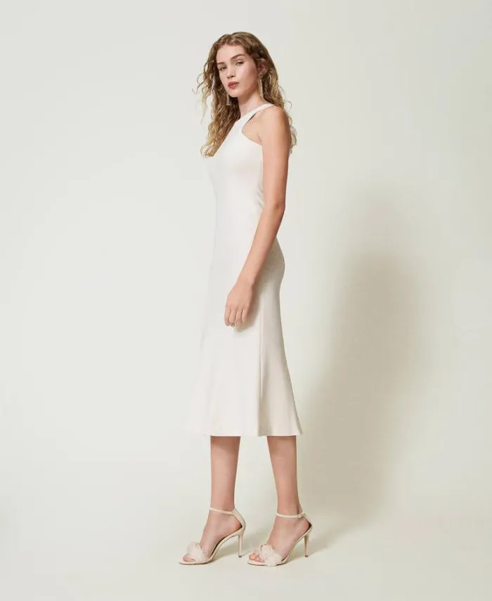 Twinset Elegant Dresses Midi Dress With Halter Neck Old White 8211 Clothing