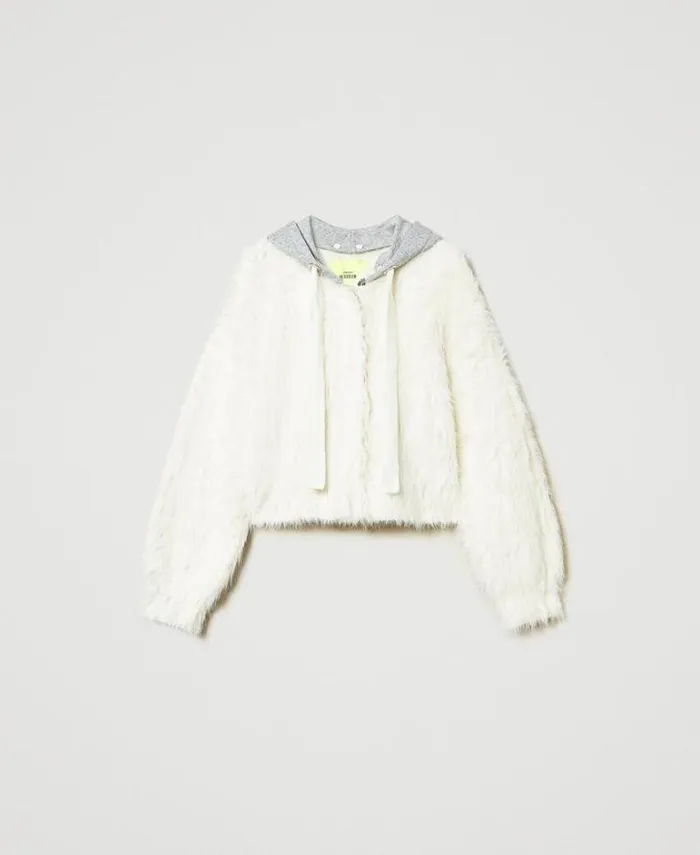 Twinset Jackets And Puffer Jackets MYFO Knit Bomber Jacket With Hood White Snow 8211 Clothing