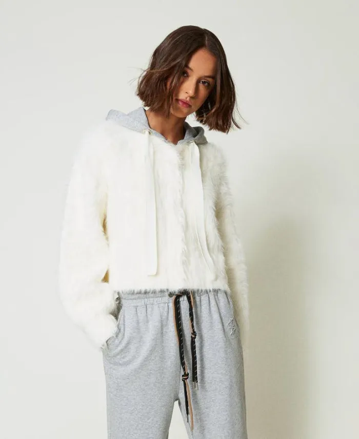 Twinset Jackets And Puffer Jackets MYFO Knit Bomber Jacket With Hood White Snow 8211 Clothing