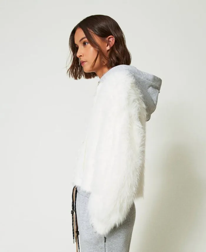 Twinset Jackets And Puffer Jackets MYFO Knit Bomber Jacket With Hood White Snow 8211 Clothing