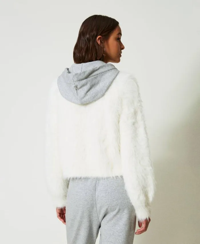 Twinset Jackets And Puffer Jackets MYFO Knit Bomber Jacket With Hood White Snow 8211 Clothing