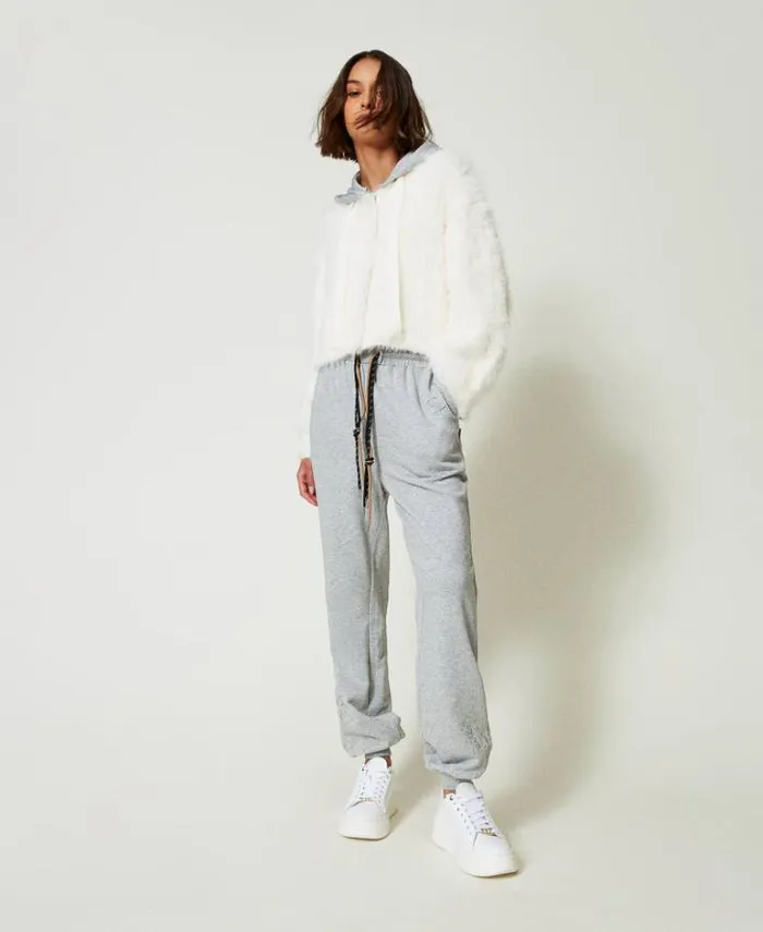 Twinset Jackets And Puffer Jackets MYFO Knit Bomber Jacket With Hood White Snow 8211 Clothing