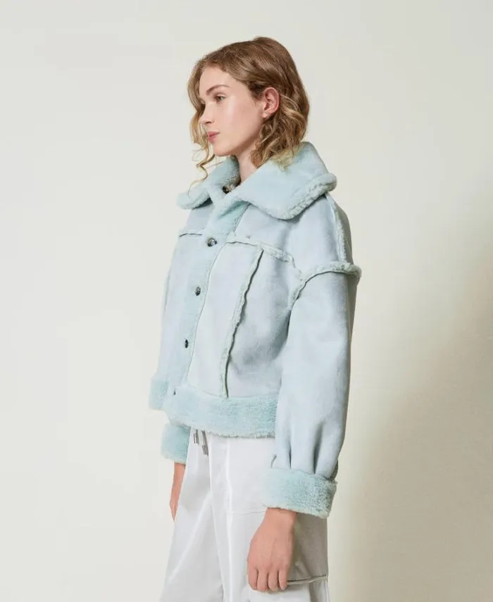 Twinset Jackets And Puffer Jackets Reversible Jacket With Faux Fur Agave Green 8211 Clothing