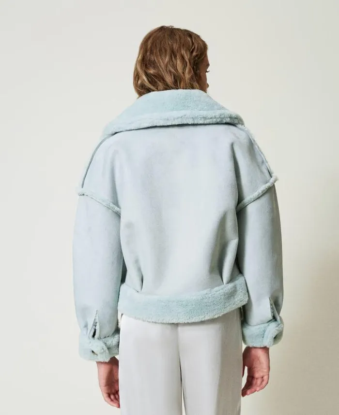 Twinset Jackets And Puffer Jackets Reversible Jacket With Faux Fur Agave Green 8211 Clothing
