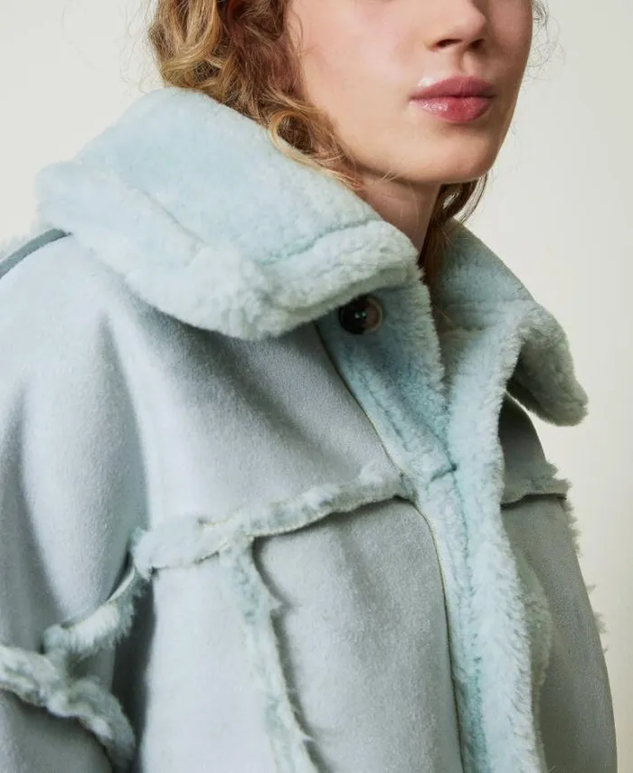 Twinset Jackets And Puffer Jackets Reversible Jacket With Faux Fur Agave Green 8211 Clothing